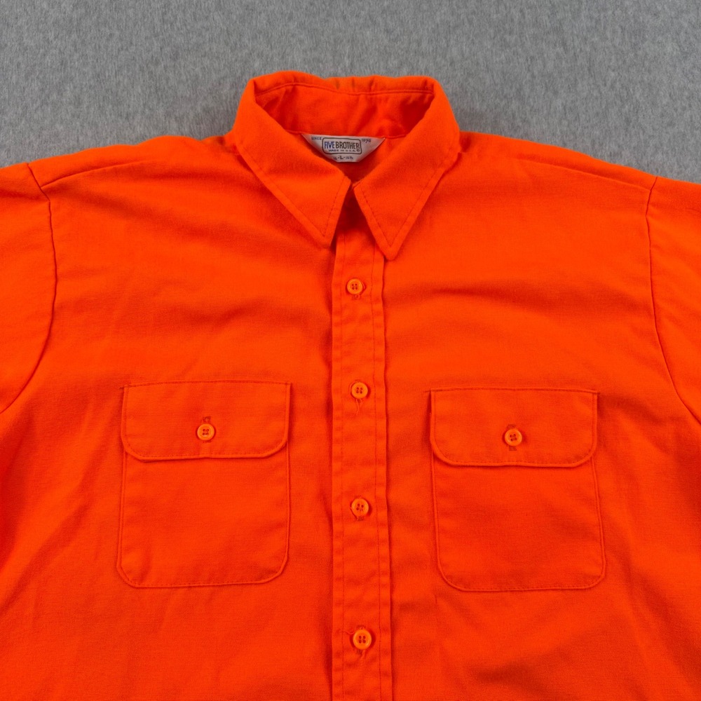 Vintage Five Brother Shirt Men Large Orange Flannel Long Sleeve Hunting USA Made - Picture 2 of 9